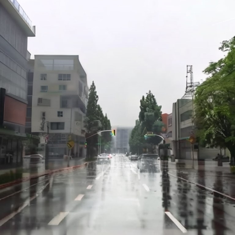 The same street with rain added by the adapter.