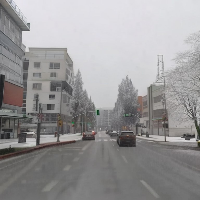 The same street with snow added by the adapter.