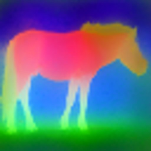 The DINO feature map of the horse, shown as colours.